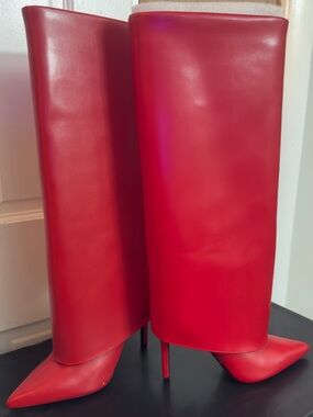 INC International Concepts Red Knee-High Pointed-Toe Stiletto Boots